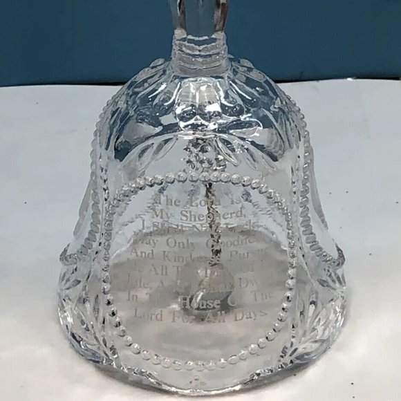 VTG Emson Etched Lead Crystal Glass Bell Praying Hands The Lord Is My Shepherd - Picture 2 of 7